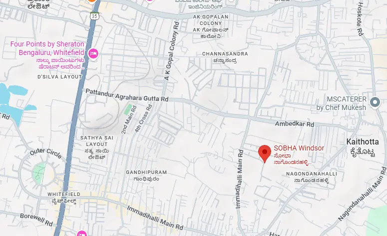 Sobha Windsor Whitefield Bangalore Location Map
